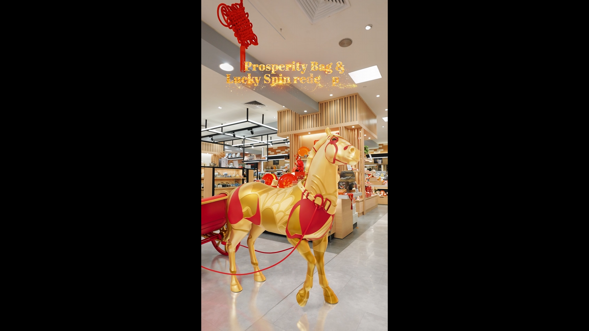 Gold horse in the department store for the prosperity bag and lucky spin promotion